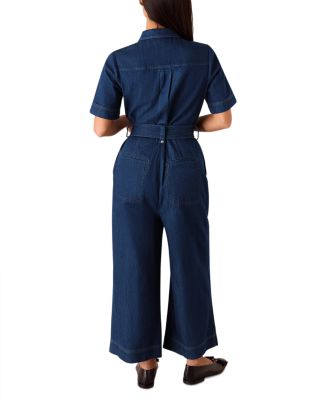 Petites Denim Pintuck Belted Jumpsuit