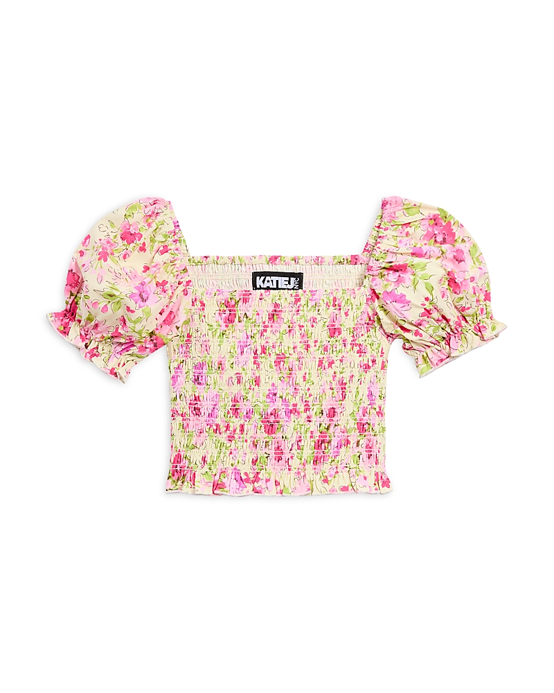 Katiejnyc Girls' Marlee Smocked Floral Puff Sleeve Top - Big Kid In Vacay Floral