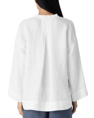 Linen Mandarin Collar Popover Top