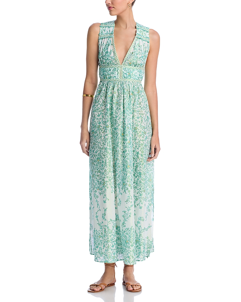 Poupette St Barth Chiara Long Dress Green Lazuli In Green Lazuli