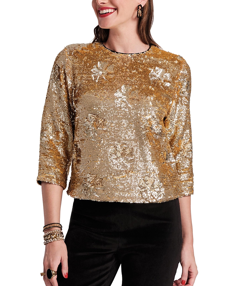 FRANCES VALENTINE TAYLOR SEQUIN TOP FLORAL SEQUIN
