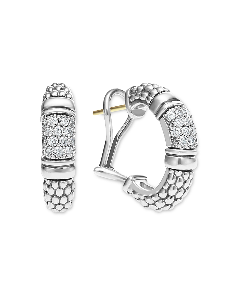 Lagos Sterling Silver Signature Caviar Diamond Bead Small Hoop Earrings In Silver