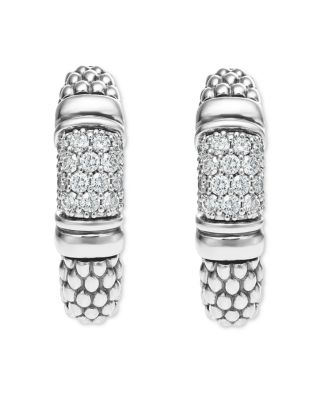 Sterling Silver Signature Caviar Diamond Bead Small Hoop Earrings