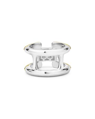 LAGOS 18K Yellow Gold & Sterling Silver Caviar Lux Clip Diamond Pav&eacute; Bangle Bracelet - Exclusive 