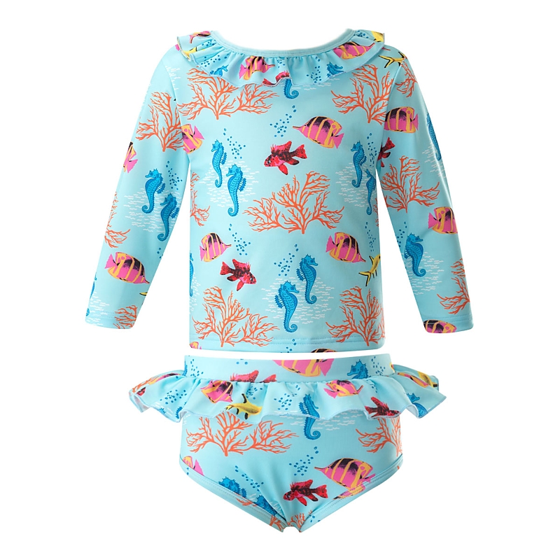 Rachel Riley Coral Reef Rashguard Set In Blue