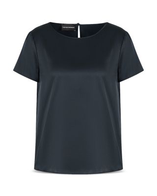 Stretch Silk Satin Short Sleeve Blouse