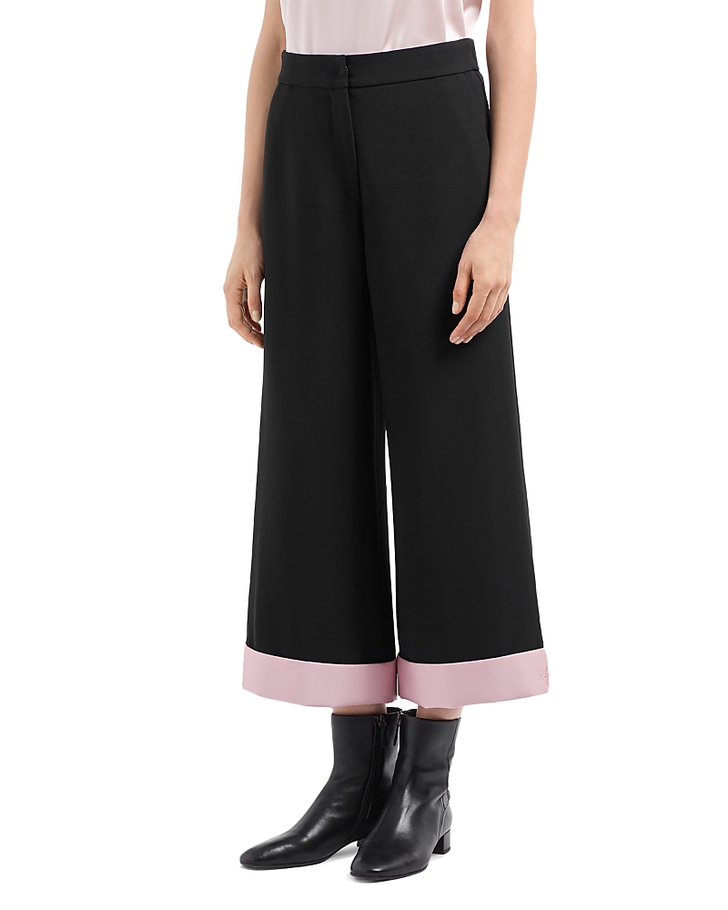Emporio Armani Cropped Trousers With Folded Over Cuffs In Pink Satin In Black
