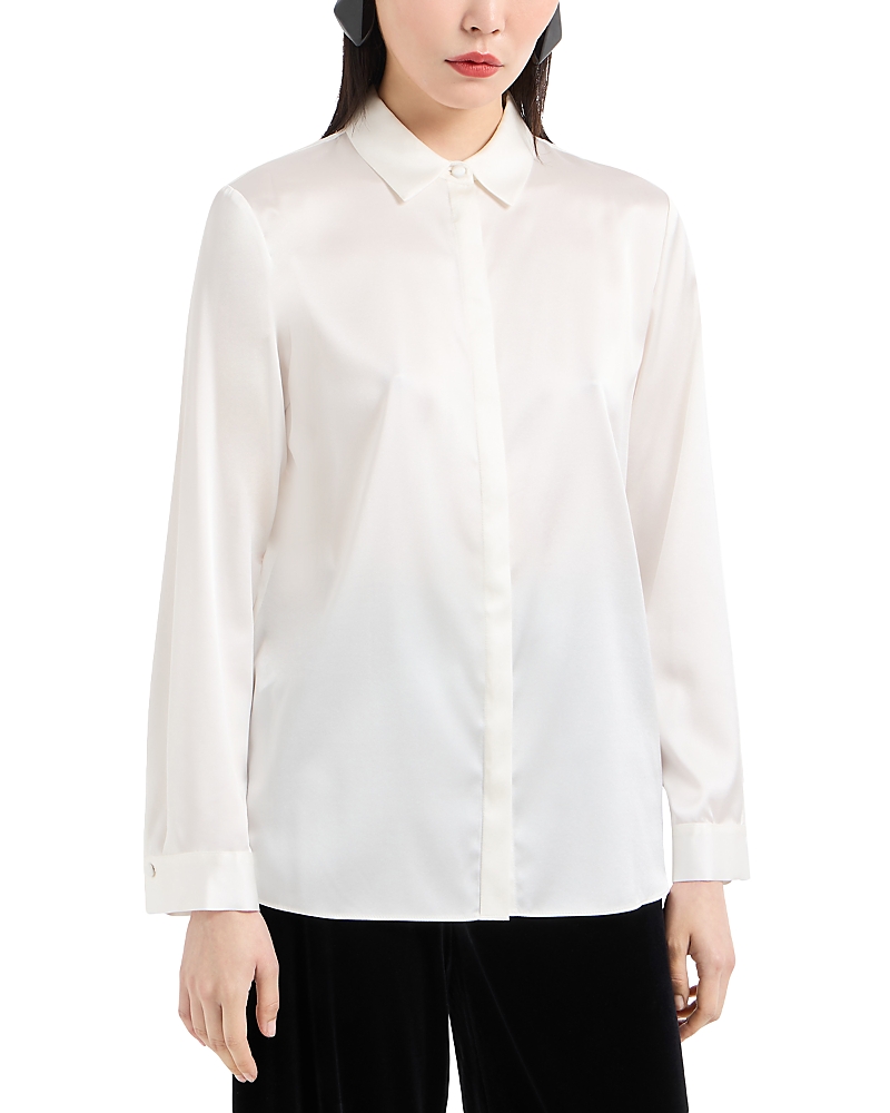 Emporio Armani Silk Satin Long Sleeve Button Down Blouse