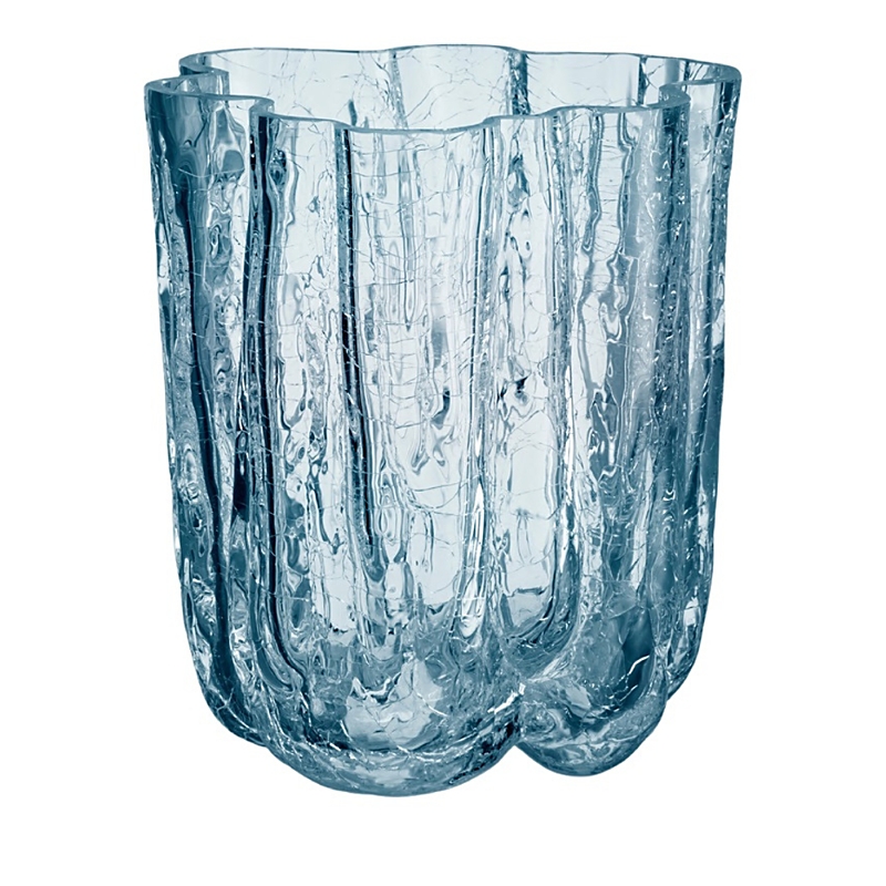 Kosta Boda 4.8" Circular Crystal Glass Crackle Vase In Blue