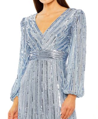 Long Sleeve Deep V Tiered Ruffle Sequin Dress