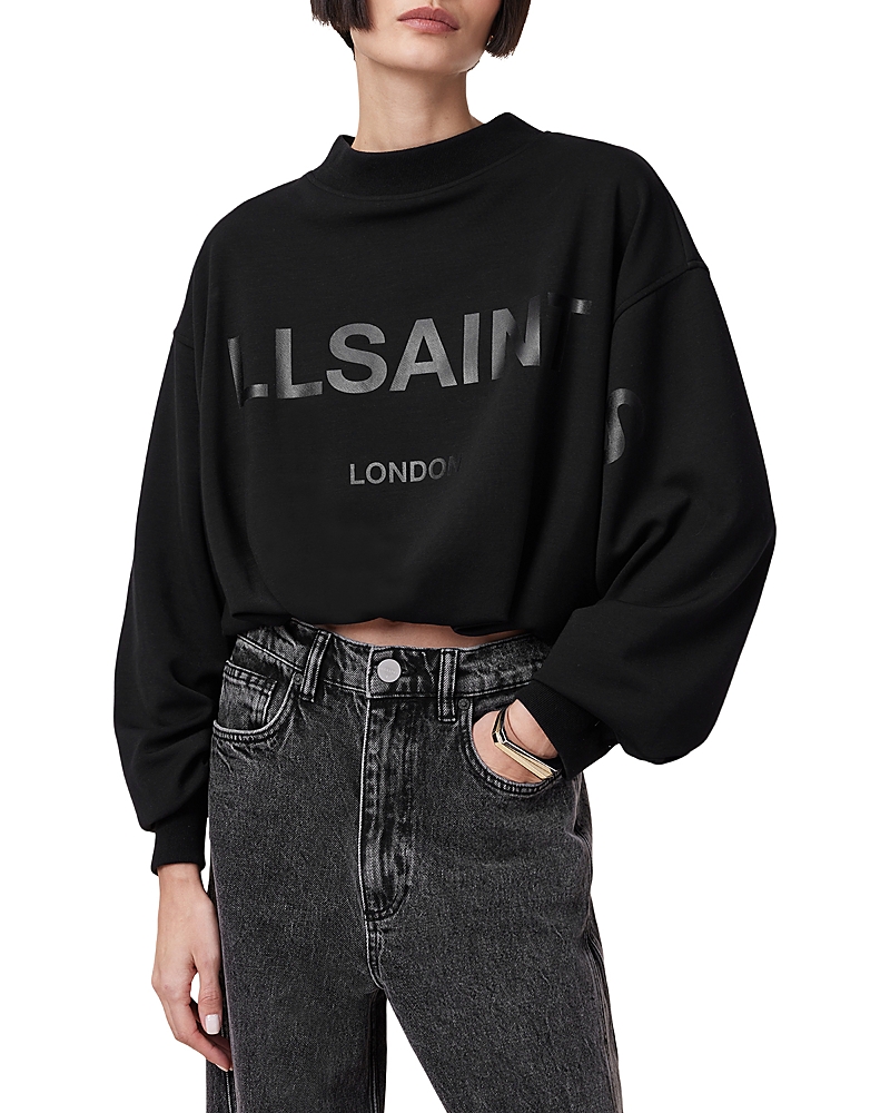 Allsaints Aster Logo Crop Sweatshirt In Black