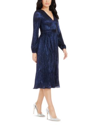 Holly Long Sleeve Metallic Pliss&eacute; Dress