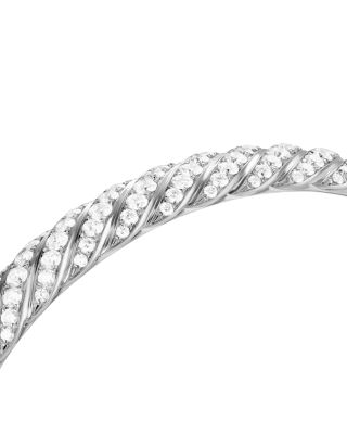 Sculpted Cable Bangle Bracelet in 18K White Gold with Diamonds, 8mm Description