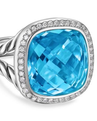 Albion&reg; Ring in Sterling Silver with Blue Topaz and Diamonds, 15mm