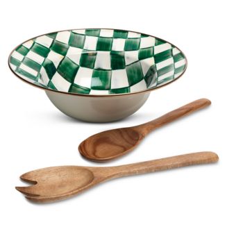 MacKenzie-Childs Emerald Check 3-Piece Salad Serving Set | Bloomingdale's Home