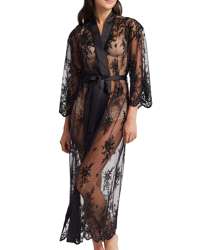 Rya Collection Darling Sheer Lace Robe In Black