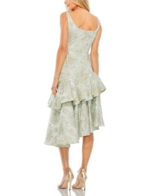 Rose Detail Asymmetrical Brocade Dress