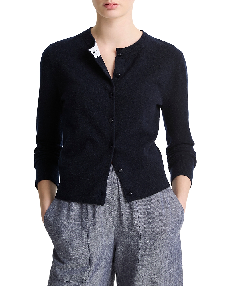 Shop Vince Tipped Half Moon Cardigan In Coastal