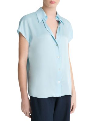 Silk Cap Sleeve Ruched Back Shirt 