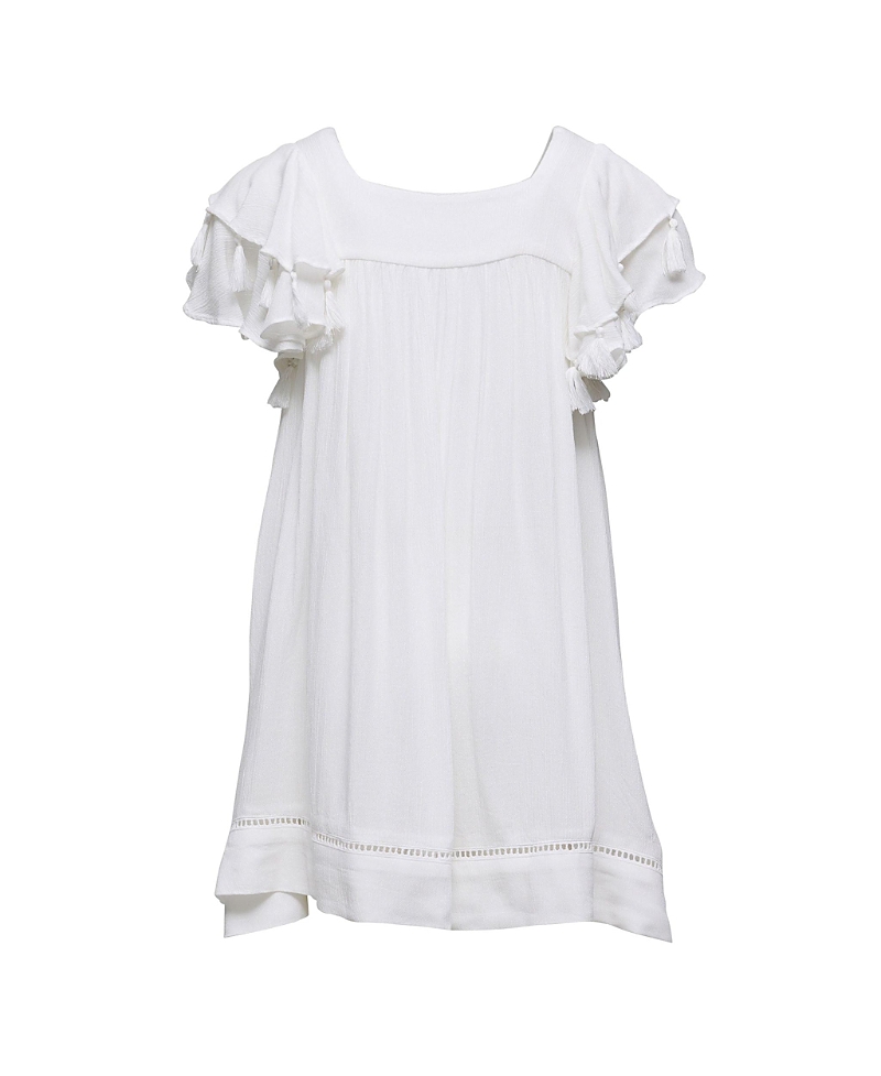 Snapper Rock Toddler, Child Girl White Tassel Time Beach Dress In White