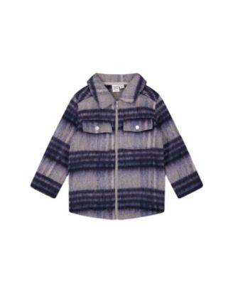 Deux par Deux - Overshirt Wool-Effect with Pockets Plaid Blue and Gray - Little Kid