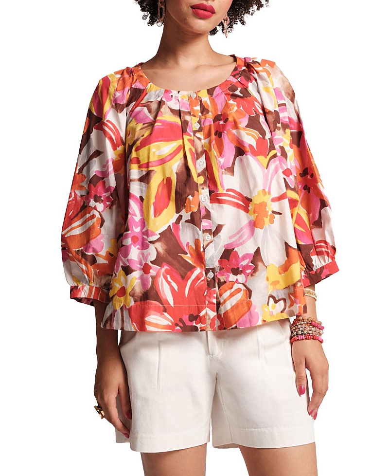 Frances Valentine Zoe Pleated Blouse In Sun Floral In Multi