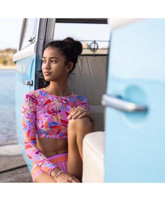  Blooming Sunset Sustainable Crop Long Sleeve Rash Set - Big Kid