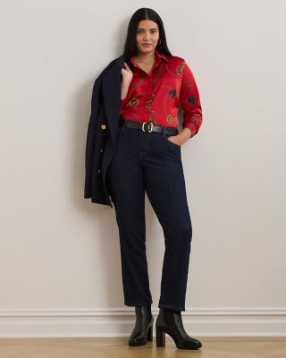 Ralph Lauren Plus Classic Fit Print Satin Charmeuse Shirt