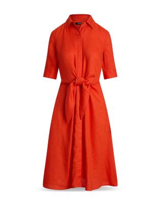 Petites Tie Front Linen Shirt Dress