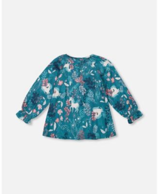 Girls' Long Sleeve Viscose Printed Fairy Unicorn Blouse - Big Kid