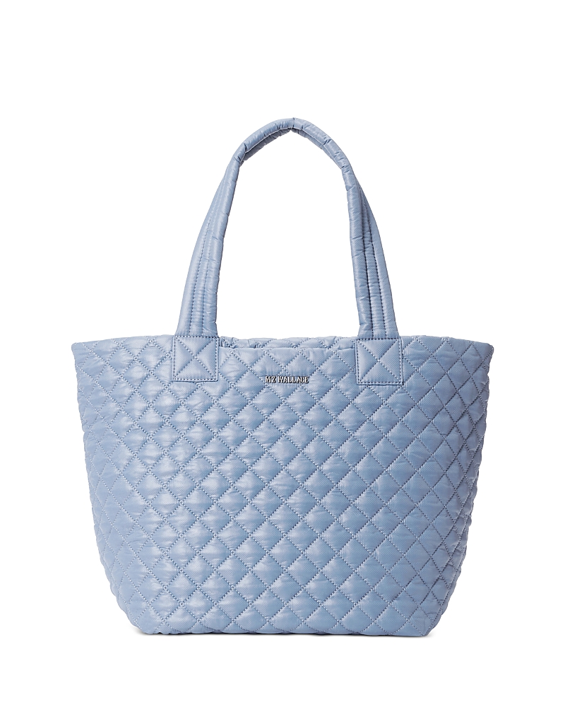 Mz Wallace Metro Deluxe Medium Quilted Tote Bag In Stone Blue/silver