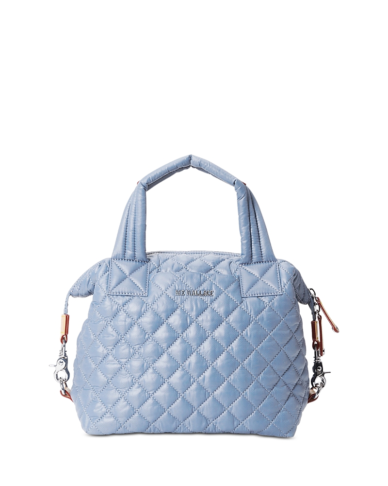 Mz Wallace Sutton Deluxe Small Quilted Crossbody Bag In Stone Blue/silver