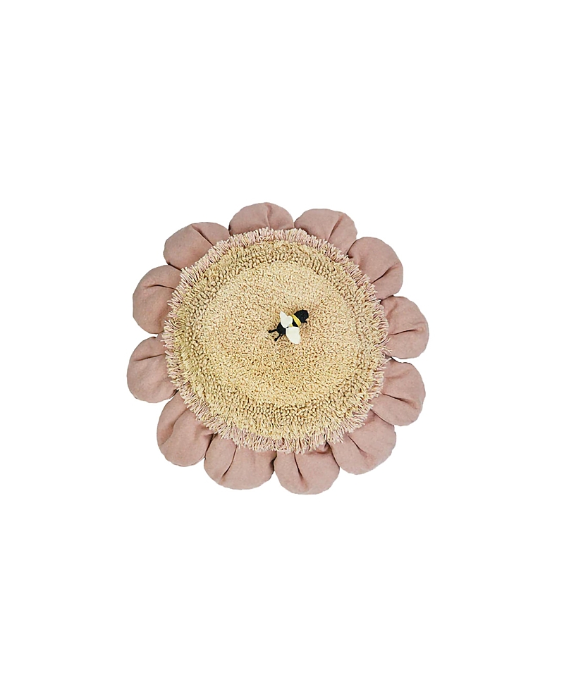 Lorena Canals Pink Daisy Cushion In Golden/pink/natural/olive