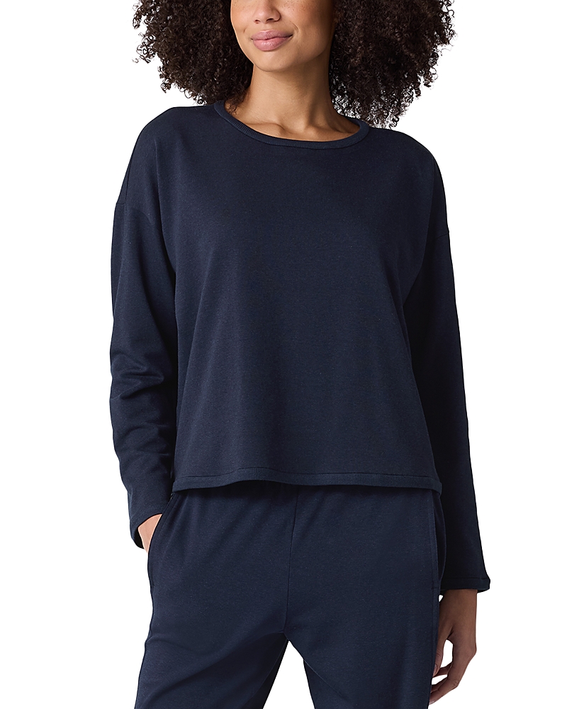 Eileen Fisher Stretch Jersey Knit Crew Neck Long Top In Blue