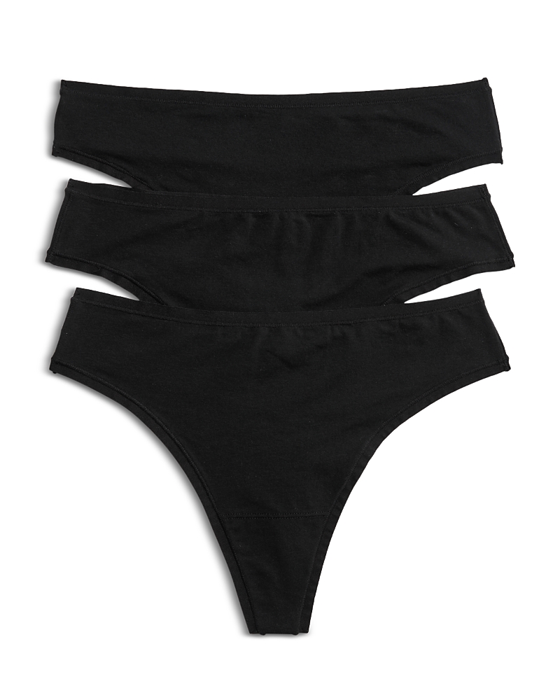 Natori Bliss Bare Cotton Thong 3-pack In Black