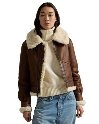 【Ralph Lauren】Leather-Trim Shearling Aviator Jacket♪ Ralph Lauren Lauren Ralph Lauren Leather Trim Shearling