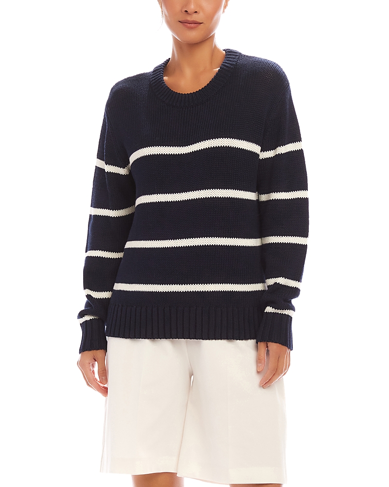 Karen Kane Striped Crewneck Sweater In Navy