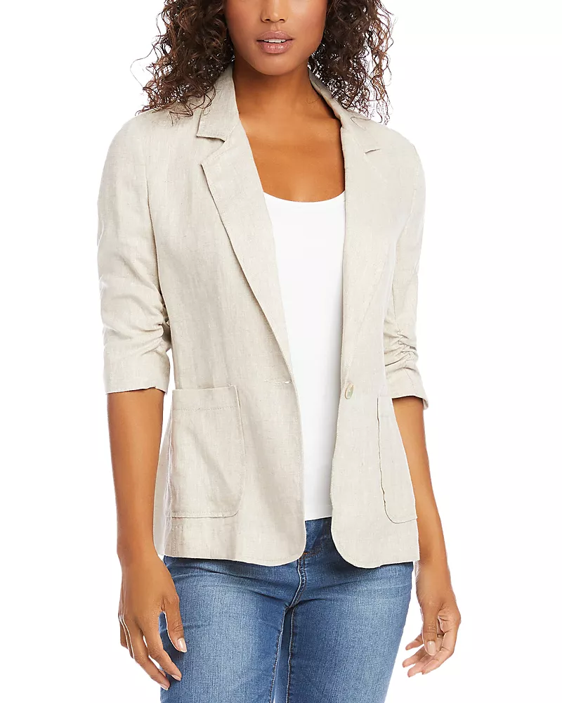 Karen Kane Ruched Sleeve Linen Jacket