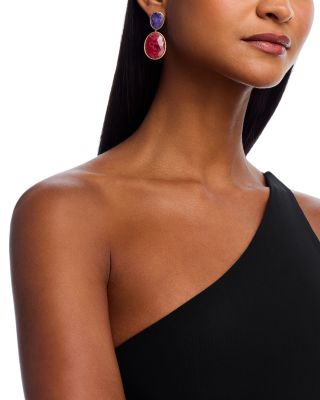 18K Yellow Gold Lunaria Color Thulite & Charoite Drop Earrings