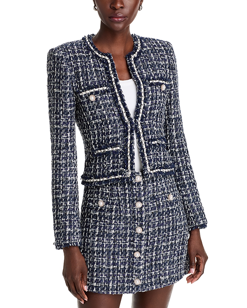Generation Love Betsy Tweed Blazer In Navy/white