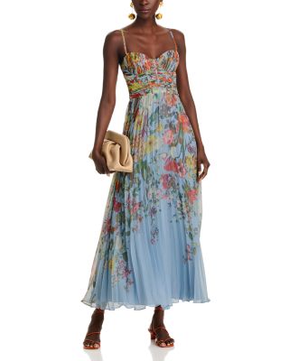 Aqua Pleated Floral Dress - Exclusive