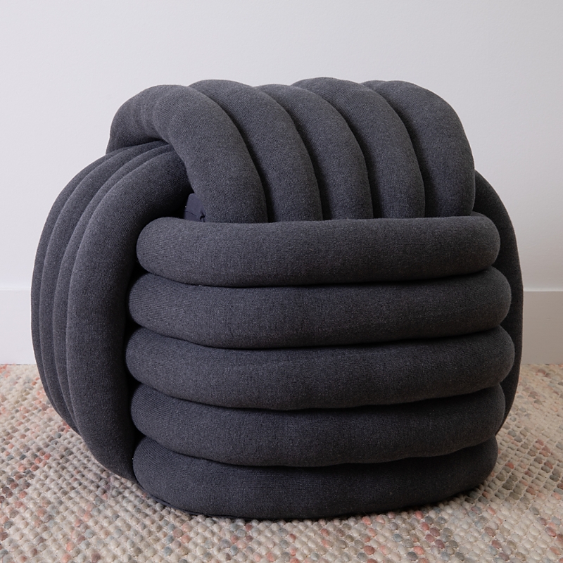 Pink Lemonade Knotted Pouf, Large In Dark Gray