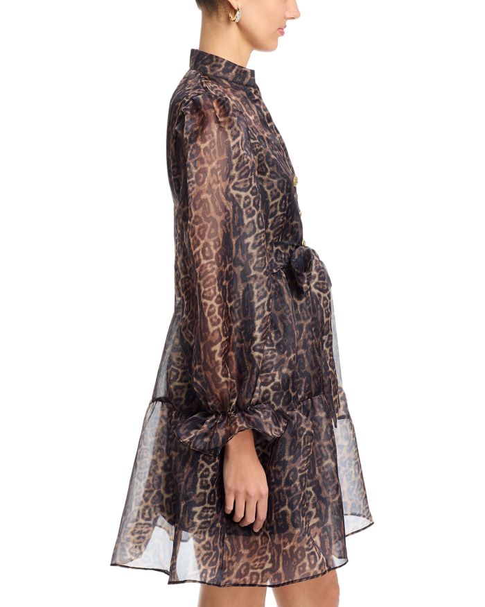 Organza Leopard V Neck Tiered Dress