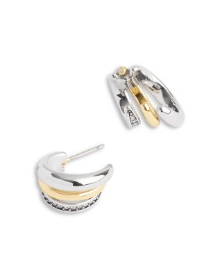 Pav&eacute; Tubular Triple Row Huggie Hoop Earrings