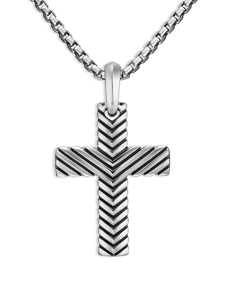 Men's Chevron Cross Pendant in Sterling Silver, 36mm