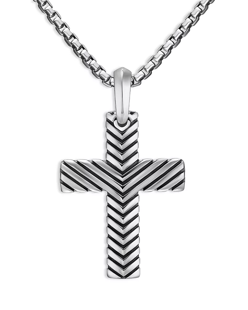Men's Chevron Cross Pendant in Sterling Silver, 36mm