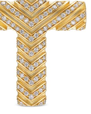 Chevron Cross Pendant in 18K Yellow Gold with Diamonds, 36mm