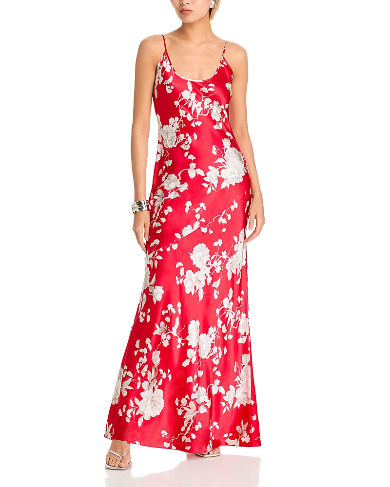 L'agence Charmaine U-neck Silk Gown In Red/ivory Ikebana