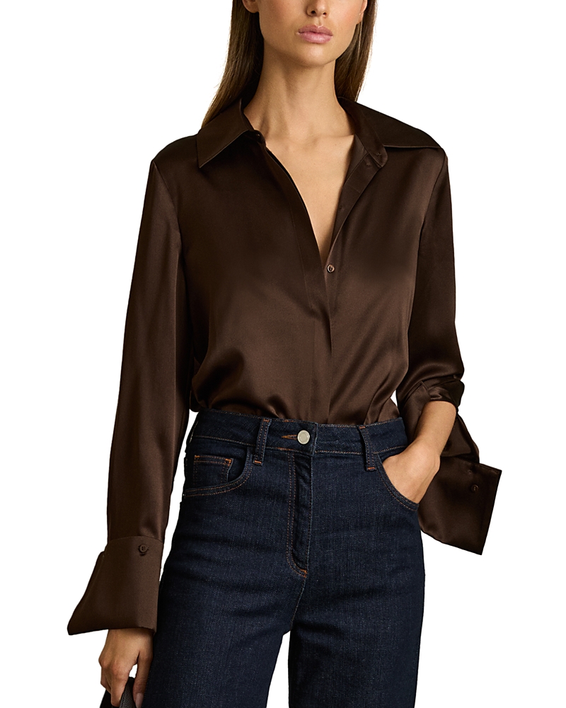 Reiss Hailey Silk Shirt In Chocolate