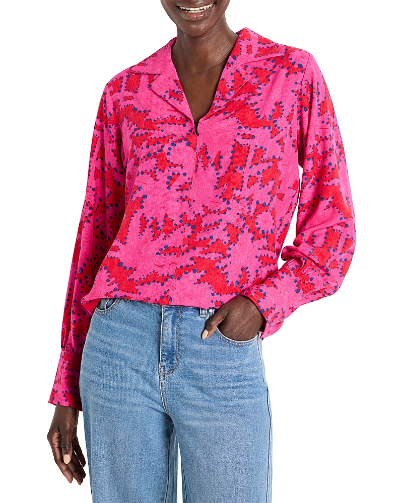 Nic + Zoe Clashy Petals Poet Blouse In Pink Multi